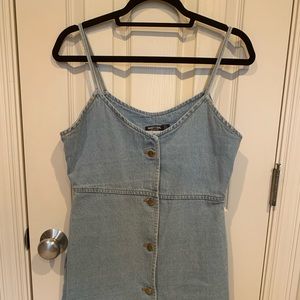 Front-button, pale denim dress